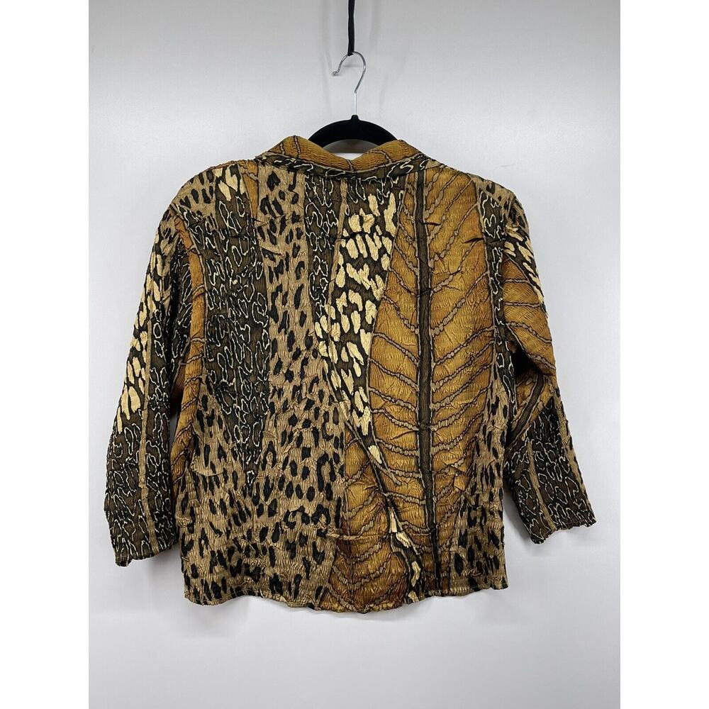 Alberto Makali Blouse Top Womens Gold Leopard Animal Print M‎ Stretch 3/4 Sleeve - Picture 6 of 10